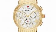 Michele Sport Sail Chronograph White MOP w/ Diamond Dial Gold Stainless Steel Watch, 38mm - MWW01C000143