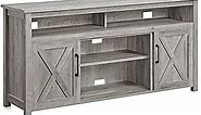 BELLEZE Modern 58 Inch Barn Door Wood TV Stand & Media Entertainment Center Console Table for TVs up to 65 Inches with Two Open Shelves and Cabinets - Corin (Gray Wash)