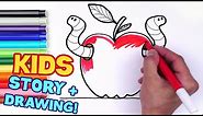 Draw Apple Worm Easy For Kids | Kids Story