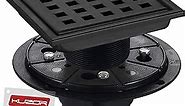 Square Shower Drain 4 inch, Matte Black Floor Drains for Shower with Flange and Hair Strainer, Brushed 304 Stainless Steel Quadrato Pattern Grate Removable, Fast 6.5 GPM Drainage