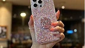 Case for iPhone 14 Pro Max Case Glitter Bling for Women Girls Sparkle Cover with Ring Stand Holder Cute Protective Phone Cases 6.7 inch (Pink)
