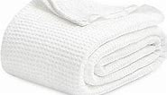 Bedsure 100% Cotton Blankets King Size for Bed - Waffle Weave Blankets for Summer, Lightweight and Breathable Soft Woven Blankets for Spring, White, 104x90 inches