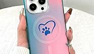 Gukalong for iPhone 15 Pro Laser Case[Compatible with Magsafe],[Non-Slip + Shockproof Rugged] Cute Heart Paw Print Camera Lens Protection for Women Girls - Neon Blue