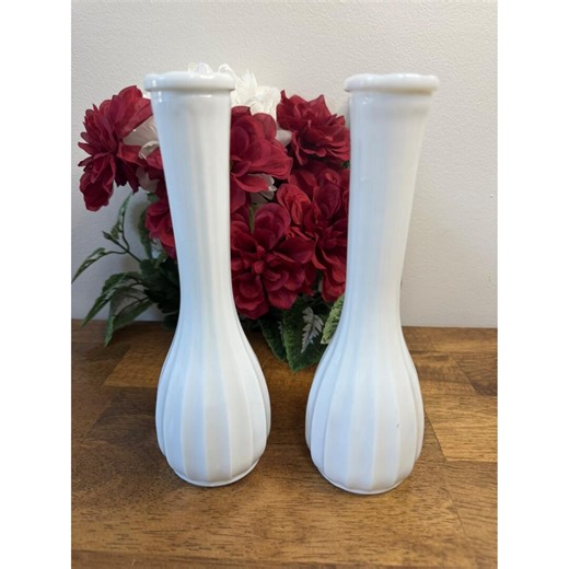 Vintage Milk Glass Fluted Ribbed Vases White Wedding Table MCM Home Styling - Etsy