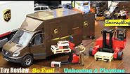 A Cargo Delivery Van Toy. Bruder UPS Delivery Van. Children's Toy Car Unboxing and Playtime