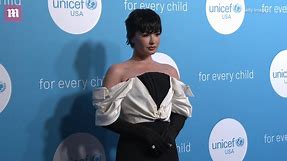 Demi Lovato is bold in black and white gown at UNICEF Gala