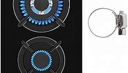 Tempered Glass Gas Cooktop, 12 In Gas Stove Top Gas Cooktop 2 Burners, 120V Built-in Gas Hob Suitable For Dual Fuel LPG/NG, Thermocouple Protection-IsEasy