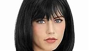 Onpep Natural Black Bob Wig with Bangs Short Straight Wigs for Black Women Shoulder Length Glueless Heat Resistant Synthetic Wigs