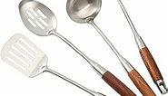 Cooking Utensil Set, Barenthal 304 Stainless Steel Kitchen Utensils Set with Wood Handle, 4 Pieces Kitchen Utensils Sets & Kitchen Gadgets Cookware Set - Slotted Spatula, Pasta, Spoon, Soup Ladle Set