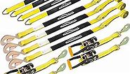 Autofonder Heavy Duty Adjustable Car Tie Down Kit with Snap Hooks -Break Strength 10,000 lbs-Working Load 3333 lbs-Bonus Includes 4 Pack 36" Axle Straps with D-Ring(Yellow)