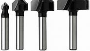 Align Carbide, 4-Piece 90 Degree V Groove Router Bits, 1/4 Inch Shank, Carbide Tipped, CNC Engraving Bit, Woodworking Chamfer Bevel Cutter, CNC Router Pro-Series.
