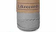 Likeecords 4mm Polyester Braided Macrame Cord 140Yards /426Feet,Elastic Yarn for Crocheting Bag Cord for DIY Crafts,Plant Hangers, Bag, and Home Decorations (Gray)
