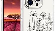Topgraph Case Compatible for iPhone 15 Pro Max Cute Floral Clear for Women Girly Designer Girls, Transparent Phone Case Design Compatible with iPhone 15 Pro Max (Botanical Black Flowers Line Art)