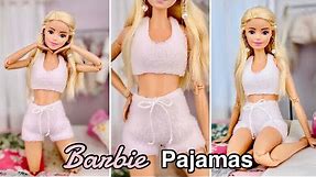 DIY Cute Barbie Doll Pajamas Set! Fluffy Lounge Outfit! Shorts & Crop Tank Top - Barbie Clothes