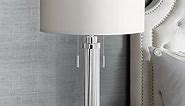 Possini Euro Design Cadence Modern Art Deco Style Column Table Lamp 30" Tall Chrome Silver Linear Clear Glass Rod White Drum Shade Decor for Living Room Bedroom House Bedside Nightstand Home Office