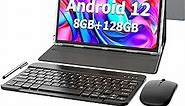 YOBANSE Android Tablet 10 inch, Android 12 Tablet, 8GB RAM 128GB ROM,1TB Expand, 5G WiFi, 4G/LTE, Bluetooth, 8000mAh Battery, GMS Certified, 2 in 1 Tablet with Keyboard, Mouse, Case, Stylus(Silver)