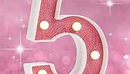 Marquee Numbers Lights, Glitter Pink Light Up Numbers for Party Battery Powered Shiny Lighted LED Number Signs for Birthday Gift Wedding Home Baby Shower Bedroom Decoration, Pink Number 5