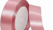 Rose Pink Satin Ribbon 1 Inch x 25 Yards, Rose Gold Silk Ribbon for Flower Bouquet Accessories, Gift Wrapping, Crafts, Hair Bows, Wedding Party