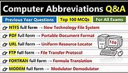 Computer Abbreviations for competitive exams | Computer Full Forms | Top 100 MCQs