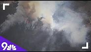 RAW: Helicopter video shows wildland fire north of Lyons burning near homes