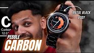 Pebble Carbon Unboxing - Solid round dial Smartwatch under 1500✨