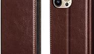 Belemay Case for iPhone 14 Pro Max Case Wallet-Genuine Leather Flip Phone Case-RFID Blocking Card Holders-Shockproof TPU Shell Folio Cover Women Men Compatible with iPhone 14 Pro Max (6.7-inch) Brown