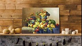 Kitchen Fruit Canvas Wall Art: Vintage Colorful Fruits and Vegetable Picture Watercolor Grape Print Abstract Contemporary Painting Rustic Farmhouse Artwork for Modern Dining Room Bedroom Living Room