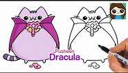 How to Draw Dracula Pusheen Eating Donut | Halloween