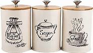 Youeon Canister Sets for Kitchen Counter, Metal Vintage Kitchen Canisters Set of 3, Coffee Sugar Tea Canister Set, Food Storage Canister with Bamboo Lid, Farmhouse Kitchen Decor, Beige