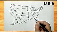 How to draw U.S.A map || USA blank map drawing