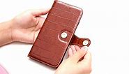 nincyee Genuine Leather Wallet Case for iPhone Xs,Classic Crocodile Pattern Real Leather Flip Stand Case Cover with Card Slot Black