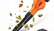 WISETOOL 20V Cordless Leaf Blower with Battery and Charger, Leaf Blower Battery Operated, Rechargeable Electric Handheld Leaf Blower Variable Speed with 2 Tubes for Patio, Leaves Blowing-Orange
