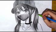 How to Draw an Anime Girl with Cap and a Mask [Real time - easy]