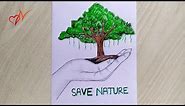 Hand holding tree drawing | Save Nature Stop Cutting Tree | Awareness drawing