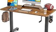 FAMISKY Crank Adjustable Height Standing Desk, 48 x 24 Inches Manual Stand up Desk, Sit Stand Workstation for Home Office with Handle and Splice Board, Black Frame/Walnut Top