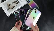 Bonoma Compatible with iPhone 13 Case Bling Laser Florescent Iridescent Crystal Luxury Case Camera Protector + 2* Screen Protector Shockproof Protective Anti-Skid Edge Cover -Purple