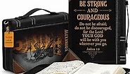 Jeuspirit Personalized Leather Bible Covers - Be Strong & Courage Bible Book Case - Bible Book Organizer Bag for Women - Christian Gifts for Men - Bible Holder, Bible Carrying Cover Extra Large Size