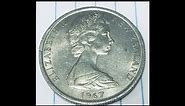 1967 New Zealand 50 Cents Coin - 1st NZ Decimalization - HM QEII - James Cook Endeavor