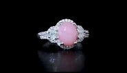 Pink Opal & Moissanite Ring in Rhodium over Sterling Silver 2.20ctw
