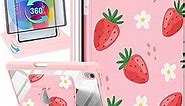 for iPad 10th Generation Case 10.9 Inch Folio Cover with Pencil Holder Kids Girls Women Cute Strawberry Girly Pretty Kawaii Floral Rotating Stand for Apple iPad 10 Gen Cases 2022