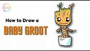 How to Draw Baby Groot in a Pot | Step by Step Drawing Baby Groot | Cute Baby Groot
