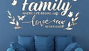Mirror Family Wall Decor 3D Acrylic Wall Decal Stickers Family Letter Quotes Mirror Decor DIY Removable Wall Art Decals Motivational Butterfly Mural Stickers for Home Decor (Silver)