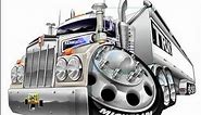 Cartoon caricature of a Kenworth truck being colored, vector
