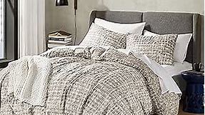 Hyde Lane Full/Queen Comforter Set, Taupe Boho Modern Aesthetic Soft Bedding, Plaid Lines Pattern Neutral Bed Sets for All Season, 3 Pieces Includes 1 Comforter, 2 Shams (90"x 90")