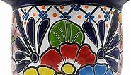 Ribbon Planter Large Hand Painted Pot Indoor Outdoor Multi Colored Glazed Puebla
