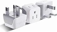 Ceptics UK Travel Plug Adapter, 2 in 1 Type G Adapter, US to UK Adapter, Ireland, Dubai Travel Adapter with Dual USA Inputs, CE, RoHS - HK Outlet Adapter, 3 Pack