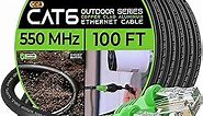 GearIT Cat6 Outdoor Ethernet Cable (100 Feet) CCA Copper Clad, Waterproof, Direct Burial, In-Ground, UV Jacket, POE, Network, Internet, Cat 6, Cat6 Cable - 100ft, Personal Computer