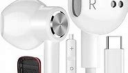 USB C Headphones, Type C Earphones for Samsung Galaxy S20 S21 S22 S23 S24 FE Ultra Apple iPhone 15 Pro Max iPad Magnetic Wired Earbuds Microphone for Android Google Pixel 8 8A 7 7A 6A 6 OnePlus White