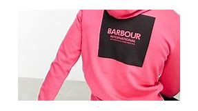 Barbour International Transfer drawstring hoodie with back print in bright pink | ASOS