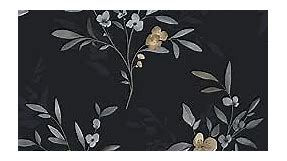 Feisoon Dark Floral Wallpaper Black Leaf Peel and Stick Wallpaper Gold Flower Contact Paper Self Adhesive Wallpaper Removable Waterproof Contact Paper for Living Room Bedroom Decor 16.14" x118"